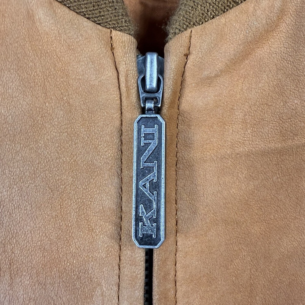 Vintage Karl Kani Suede Men's Bomber Jacket Zip Up Satin Style Interior XL Flaws - Picture 3 of 13